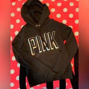 VS PINK NWOT Black Hoodie Iridescent Logo Small